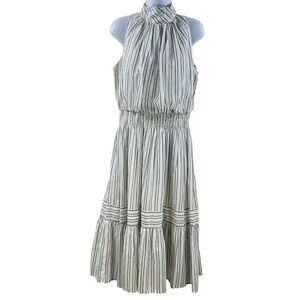 Just Taylor Womens 12 White Blue Halter Ruffled Hem Maxi Dress 100% Cotton New